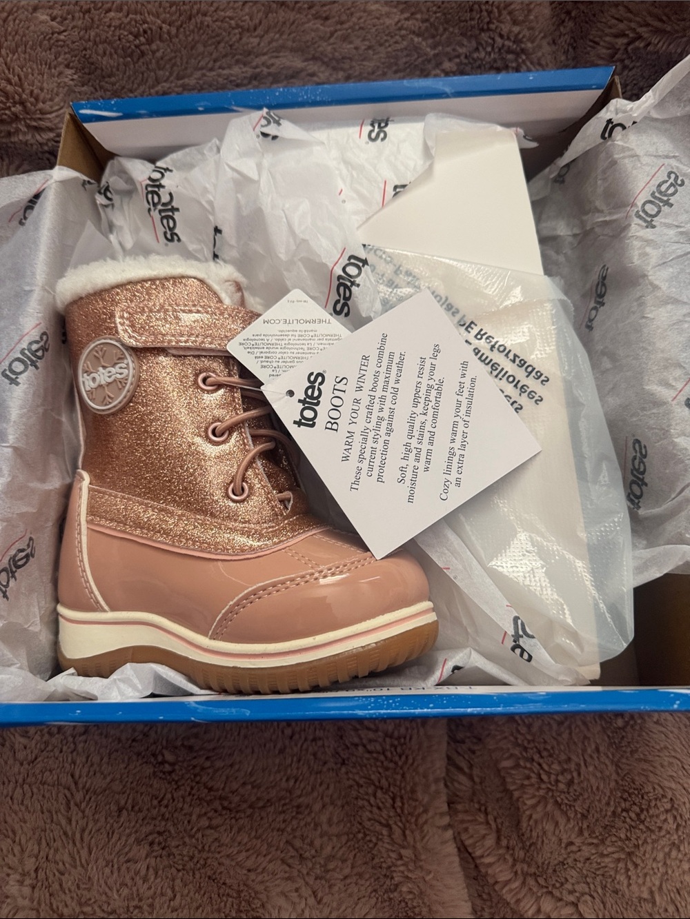 totes Rose Gold Glitter Girls Winter Boots